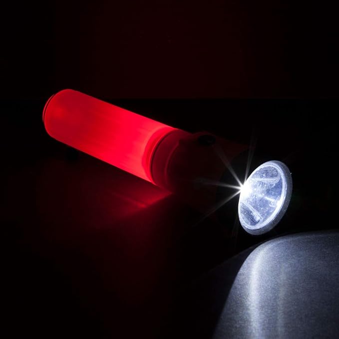 Life Gear LED Flashlight with Glow Handle, Emergency Flasher and Storage Compartment, RED,White/Red