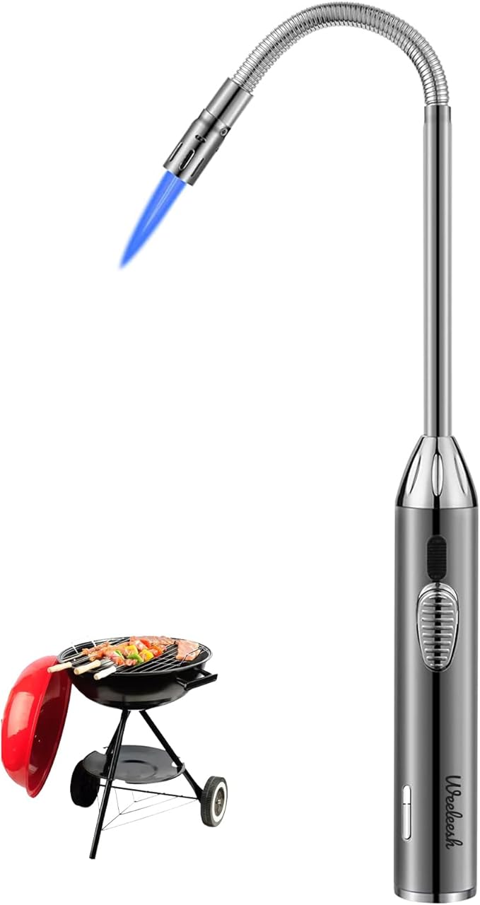 Butane Lighter Torch Long Lighter Adjustable Fire Jet Torch Windproof Refillable Flexible Long Lighter with Visual Fuel Window for Grill BBQS Camping Fireplace 16.55 Inc(Butane Gas Not Included)