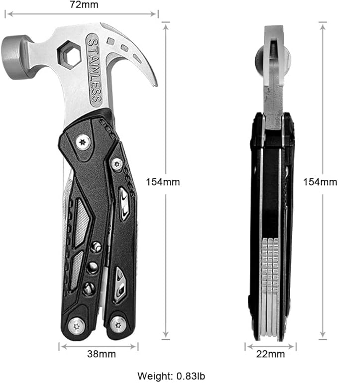 Camping Accessories Multitool Hammer, Mini Multi tool Gadgets with DIY Stickers, Safety Lock & Screwdriver Bits Set, Cool Hiking Survival Gear, Multi Tool for Outdoor, Camping