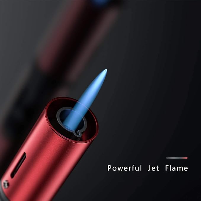Urgrette 1 Pack Butane Torch Lighter, 6-inch Refillable Pen Lighter Adjustable Jet Flame Butane Lighter for Grill BBQ Camping (Gas Not Included) Ruby