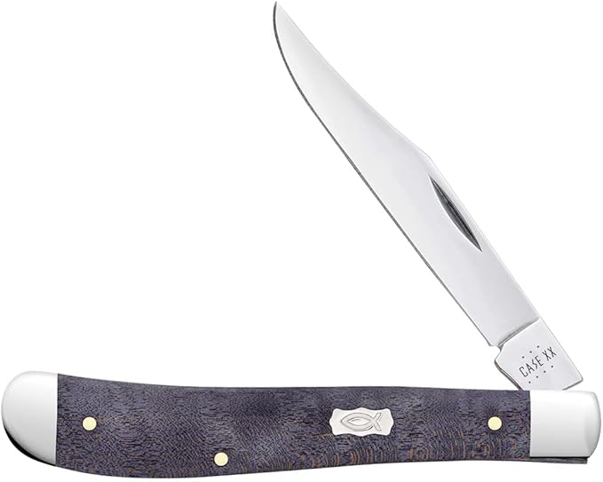 Case XX WR POCKET KNIFE SLIMLINE TRAPPER - SMOOTH PURPLE CURLY MAPLE, ITEM 80546, LENGTH CLOSED 4 1/8 INCH (71048 SS)