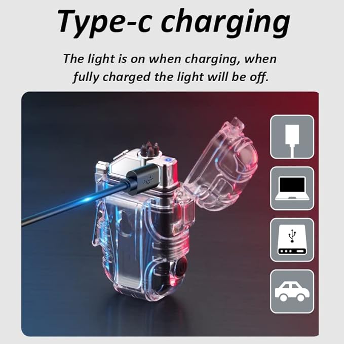 Dual Arc Lighter with LED Flashlight 2 in 1 Plasma Lighter USB Rechargeable Lighter Flameless Waterproof Windproof Mini Electric Lighter for Cigar Cigarette Camping Outdoor Activities (Red)