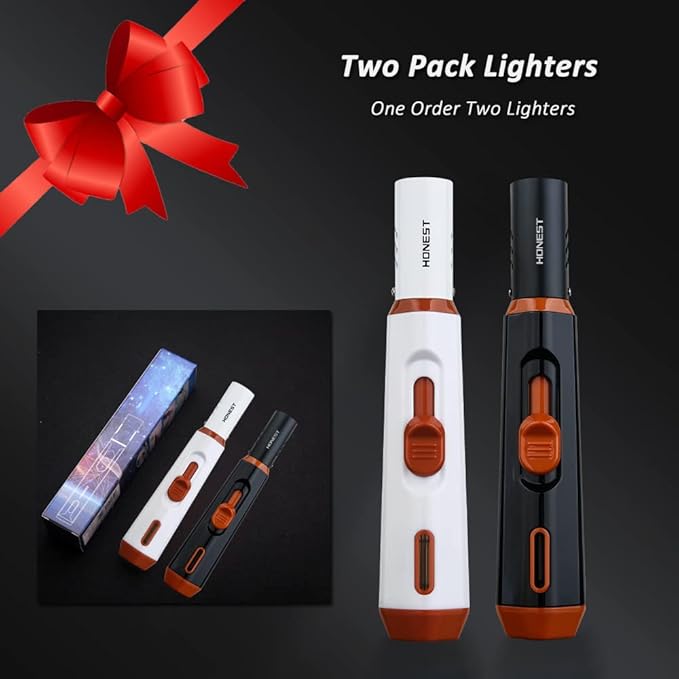 PROMISE Torch Lighters, Butane Lighters Refillable Single Jet Flame for Candle Grill BBQ Camping Gas Not Included (2 Pack BK&WH)