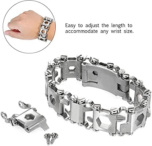 Multitool Bracelet 29 in 1, 22cm Stainless Steel, Multi Tool Bracelet for Men Outdoor Travel Watch Strap, Multifunctional Wristbands, Portable Wearable Multitool Trend Bracelet with A Pry Tool
