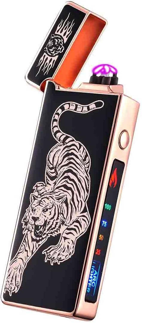 Custom Electric Lighter Personalized Kitchen for Candle Gift Windproof USB Rechargeable Dual Arc for Camping Christmas Father's Day Valentine's Day… (Custom) (Tiger)