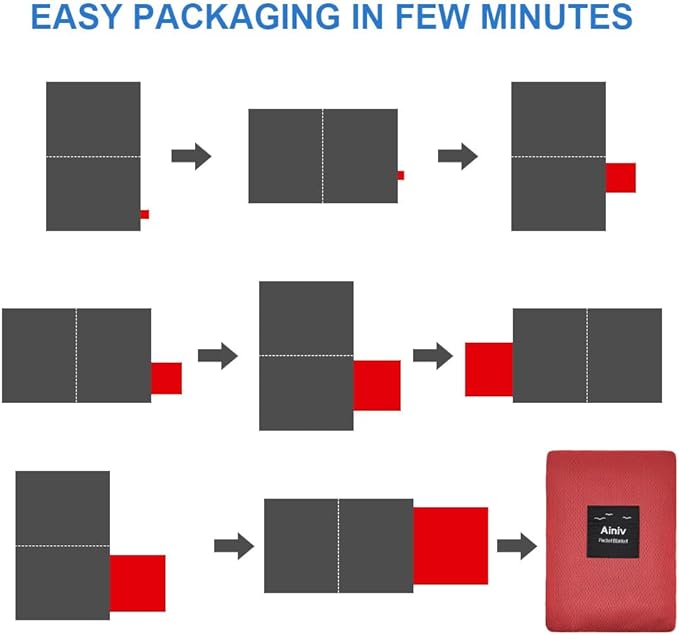 Ainiv Picnic Blanket, Mini Pocket Beach Mat 78.8 x 82.7IN (5-7 People) Foldable, Lightweight Waterproof Sand Free, Foldable Thin Ground Sheet for Outdoor Camping Hiking Travel - with Hand Strap