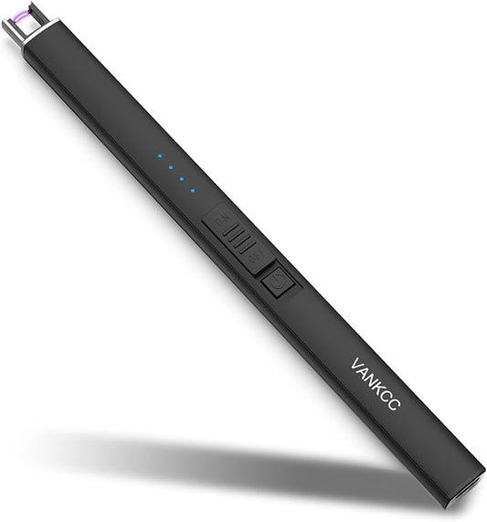 Electric Candle Lighter Plasma Arc Lighters USB Long Stick Lighters Windproof Flameless with Rechargeable Battery Safety Lock for Candle Camping BBQs Fireworks (Black)