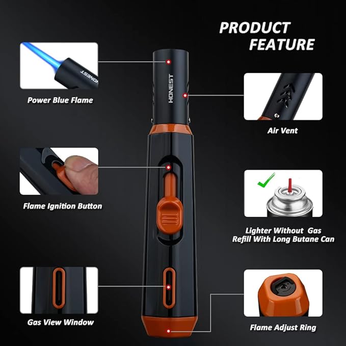PROMISE Torch Lighters, Butane Lighters Refillable Single Jet Flame for Candle Grill BBQ Camping Gas Not Included (2 Pack BK&WH)