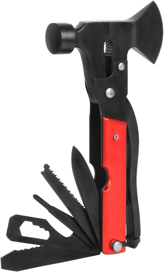Multi-Purpose Outdoor Tools, Camping Gear Multi-Tools, 16-in-1 Camping Accessories Multi-Tool Hammers, Easy to Carry Camping Tools Including Safety Axes, Pliers, Bottle Openers, etc.