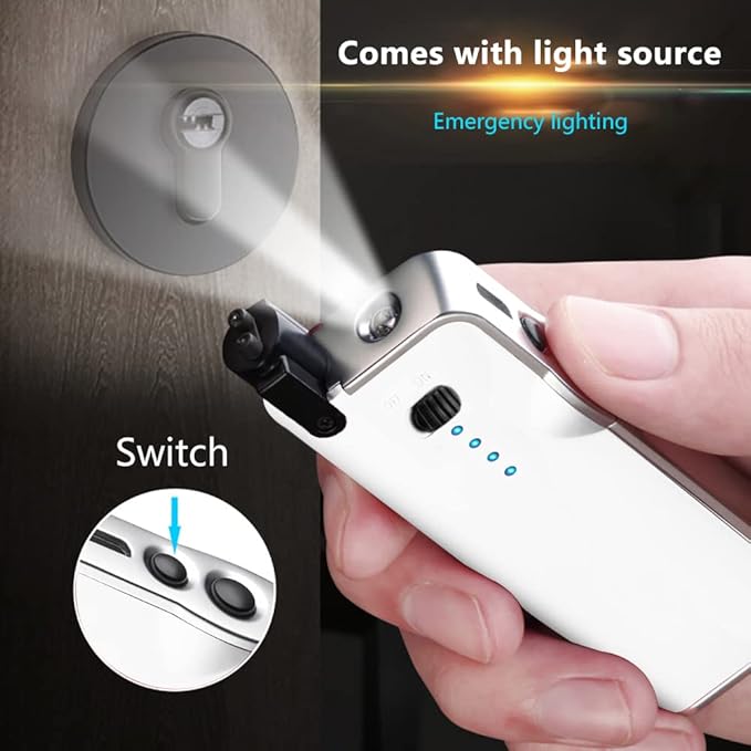 YOZWOO Candle Lighter Electric Lighter Rechargeable Lighter Plasma Lighter Electric Arc lighters Long No Gas Lighter Windproof Flameless Lighter with LED Flashlight for Camping, BBQ, Firework (White)