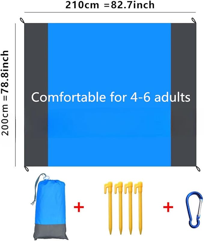 Large Beach Blanket 79''×83'' Double-Sided Waterproof Outdoor Mat with Ground Nails,Lightweight Picnic Blanket for Camping, Hiking, Picnic, Beach, Travel, Sports