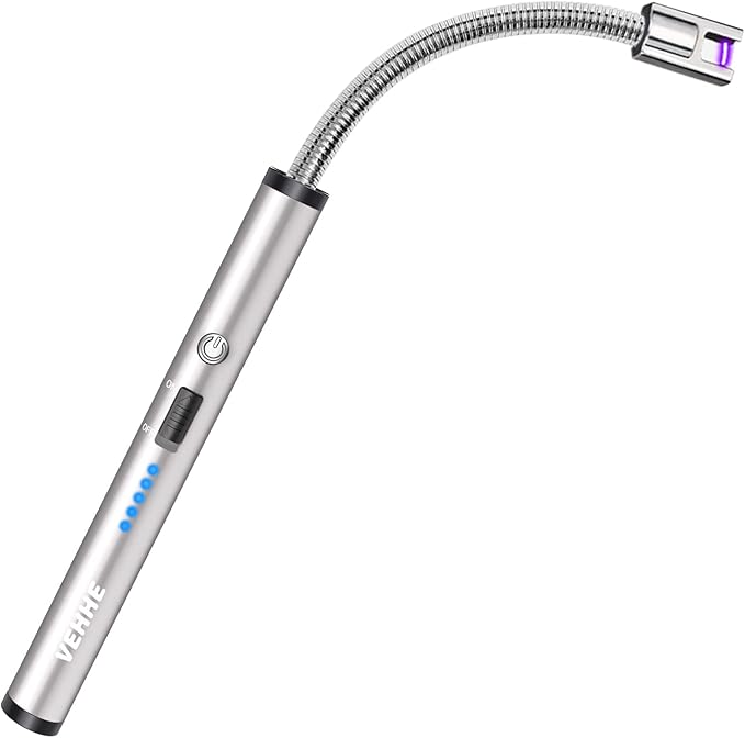 VEHHE USB Lighter, Rechargeable Arc Candle Lighter with LED Battery Display Flexible Neck Lighters Long for Grill Candles Gas Stoves Camping Barbecue
