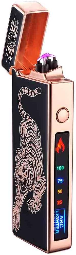 Custom Electric Lighter Personalized Kitchen for Candle Gift Windproof USB Rechargeable Dual Arc for Camping Christmas Father's Day Valentine's Day… (Custom) (Tiger)