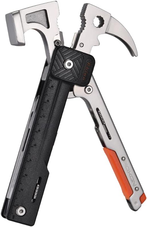 ROXON 16 in One Tools Camping Hammer Multitool with flint stone, replaceable cutter, Best Camping Accessories with plier, knife, bottle opener, saw, ruler
