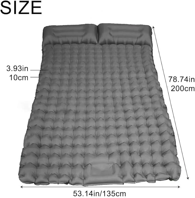 Double Sleeping Pad, Self-Inflating Sleeping Pad for Camping, Camping Sleeping Pad with Built-in Pump, 4" Extra Thickness Inflatable Sleeping Mat, Twin Air Mattress for Traveling (Gray)