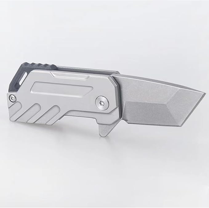 Mini Flipper Pocket Knife (TK22), 1.57 Inch D2 Stainless Steel Blade with Stone Washed Technique, Everyday Utility Knife with G10 Lanyard Hole, 3.24 oz, Silver.