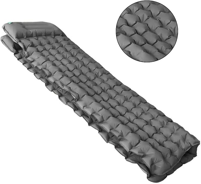 Double Sleeping Pad, Self-Inflating Sleeping Pad for Camping, Camping Sleeping Pad with Built-in Pump, 4" Extra Thickness Inflatable Sleeping Mat, Twin Air Mattress for Traveling (Gray)