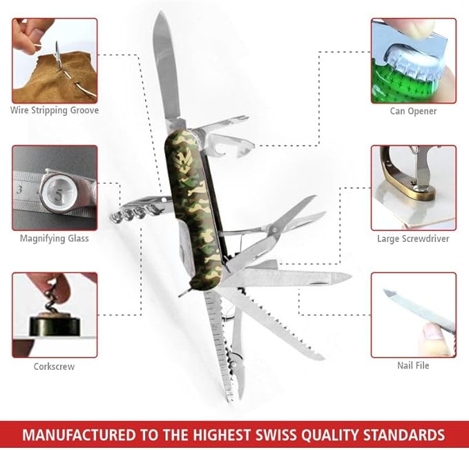 Swiss Eagle Classic Multi-Tool Army Knife - Packs 30 Tools In Your Pocket