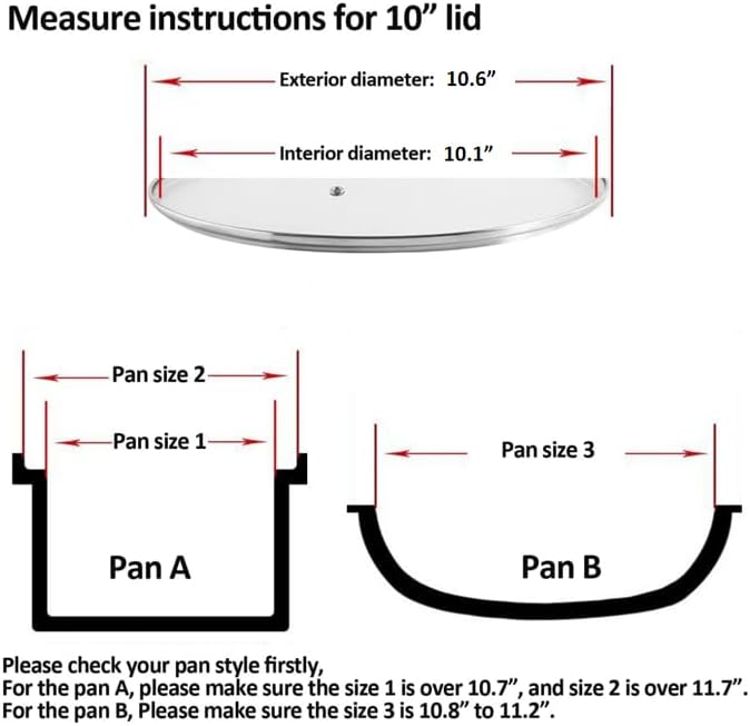 10.25 inch Tempered Glass Lid for Pots, Frying Pans and Skillets, Replacement Cover with Heat Resistant Black Knob Handle, Dishwasher Safe