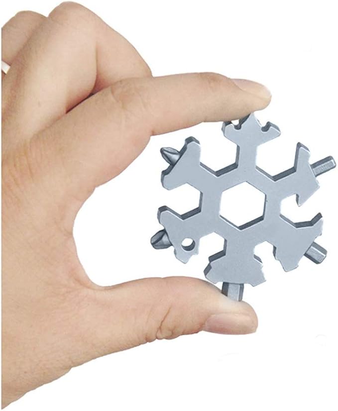 Snowflake Multi-Tool - 18-in-1 Stainless Steel Snowflake Tool with Keychain, Screwdriver, Bottle Opener, Compact and Portable for Outdoor Adventure and Daily Use
