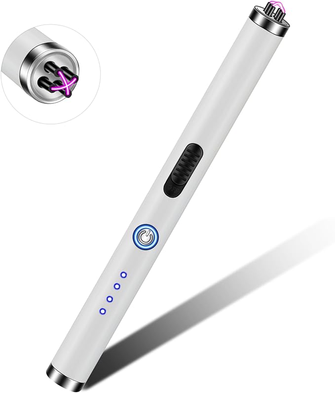 Lighter, Electric Candle Lighter Rechargeable USB Arc Lighters for Camping BBQ Sports - White
