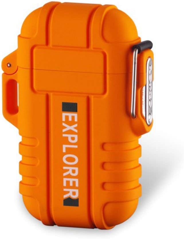 Dual Arc Plasma Electric Rechargeable Flameless Lighter Waterproof Windproof for Camping, Hiking, Skiing, Outdoor Adventure (Orange)