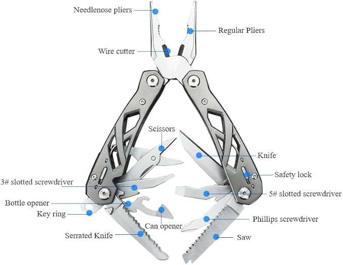 SQT1508 14-in-1 Multitool, Gifts for Men, Foldable & Self-Locking, Professional Multitool for DIY, Outdoor Camping, and Home Repairs...