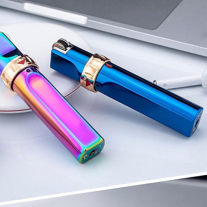 Blue Cool Butane Torch Lighters,Refillable Adjustable Jet Flame Lighter,Windproof,Gift for Men Candles Camping BBQ (No Butane Fuel)