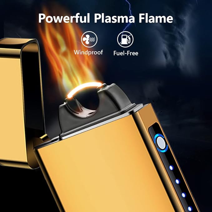 SKRFIRE Electric Lighter Rechargeable Candle lighters Cool Plasma lighters USB Rechargeable Plasma Arc Lighter Gold Lighter for Candles, BBQ, Fireworks (Gold)
