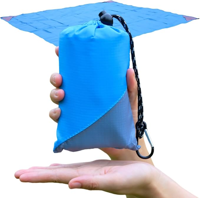 Orga'Neat Pocket Blanket -Compact Picnic Blanket, Beach Blanket Sandproof, 55”x60” Packable Lightweight Fast Dry Small Tarp Mat for Hiking Concert Travel Festivals, Water-Resistant, Fit in Small Bag