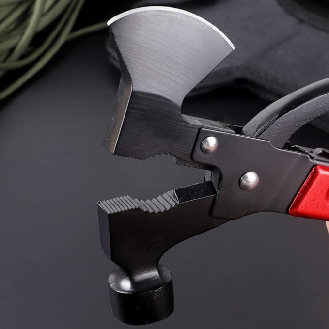 Multitool Axe Hammer Camping Tool, 14 in 1 Stainless Steel Multi tool with Hammer Axe Knife Plier Screwdrivers Saw Bottle Opener (Red) and Durable Sheath for Men Gifts