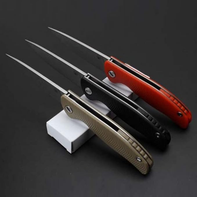 HUAAO Folding Knife, 3.7'' D2 Steel Blade with G10 Handle, Pocket Knife with Clip EDC Flipper Knife for Outdoor Camping Survival (orange)