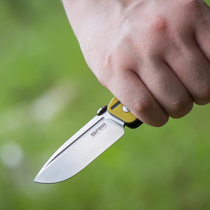 SRM Pocket Folding Knives, D2 Blade, G10 Handle, Ambidextrous Lock, Ambidextrous Tool-Free Clip, for Men or Women, for Outdoor, EDC or Survival Use, 7228-GJ