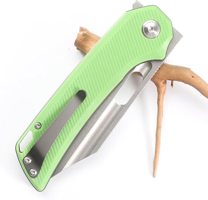 Knife Folding Pocket Knife 3.5 "Stone Wash 14C28N Blade (green)