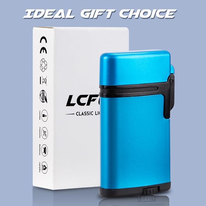 LcFun Torch Lighters Butane Refillable Lighter 2 Pack Dual Flame Lighter Windproof Torch Lighter Gas Lighter Gift for Men, Women (Without Fuel, No Fuel Window)