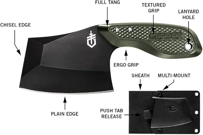 Gerber Gear 30-001694 TRI-Tip, Mini Cleaver Fixed Blade Knife with Sheath, Green