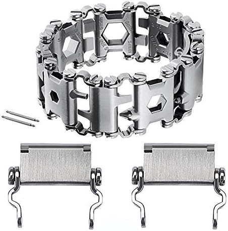 Stainless Tool Bracelet for Men Compatible for LEATHERMAN TREAD and Watch Band 29 in 1 Survival Hiking Camping Travel Friendly Multitools Wearable Bracelet