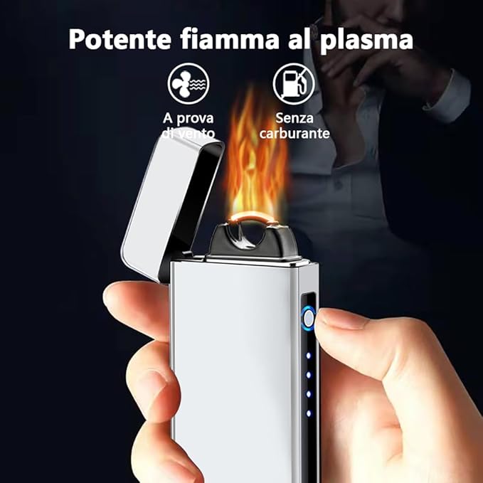 YOZWOO Rechargeable Electric Lighter USB Electronic Lighter High Power Flame Arc Lighter Plasma Lighter Windproof Camping Lighter with Long Battery Life for Home and Outdoor Essential (Ice Silver)