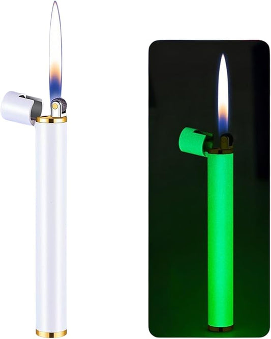 Unique & Cute Pink Gradient Strip Butane Lighter, Creative Wheel Lighter, Inflatable & Adjustable, Suitable for Fireplace Candles Camping Barbecue, Ladies Gift (No Gas) (White)