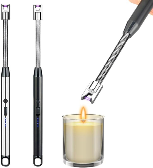 2 Pack Candle Lighter,Arc Lighter with USB Charging,Flameless Windproof,LED Battery Display,Safety Switch,Rotate 360 Degrees,for Aromatherapy,Candles,BBQ,Camping.(Black&Silver)