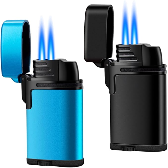 LcFun Torch Lighters Butane Refillable Lighter 2 Pack Dual Flame Lighter Windproof Torch Lighter Gas Lighter Gift for Men, Women (Without Fuel, No Fuel Window)
