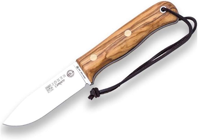 Joker Sports Hunting Knife Campero CO118-P, Blade 4.13 inches of Böhler K720 Carbon Steel, Olive Wood Handle, Brown Leather Sheath with Fire Starter, Tool for Fishing, Hunting, Camping and Hiking