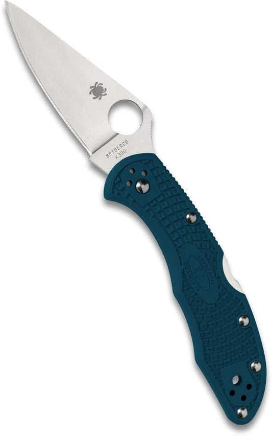 Spyderco Delica 4 Lightweight Knife with K390 Premium Steel Blade and Durable Blue FRN Handle - PlainEdge - C11FPK390