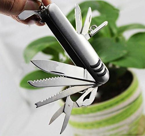 Multi Function Pocket Tools Chest Knife Stainless Steel with 11 features: knife, saw, double jagged, scissors, bottle opener, can opener, the screwdriver, file, the threading, scissors, red wine drill