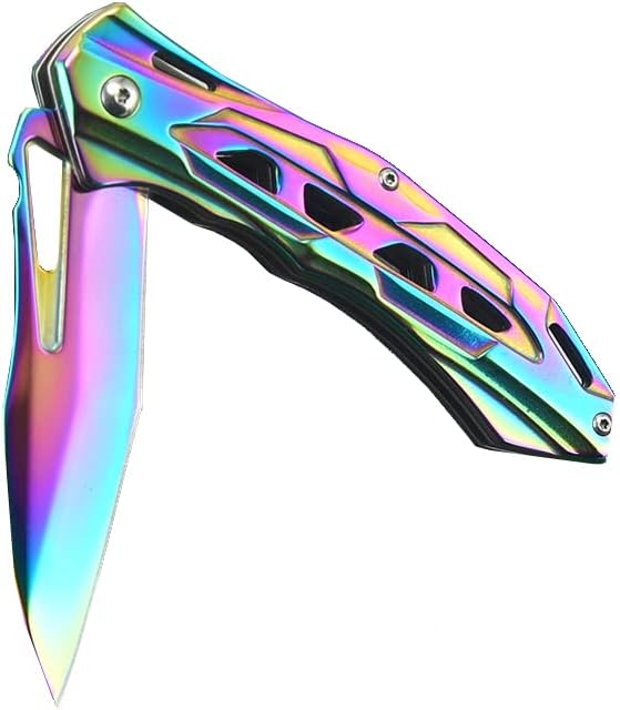 Golden Pocket Folding Knife with 3.5”Stainless Steel blade and handle with liner-lock and pocket clip (Colour)