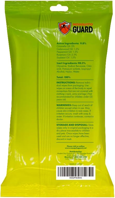 Mosquito Guard Mosquito Repellent Wipes Travel - DEET Free 20 Bug Wipes Repellent Individually Wrapped - Travel Size Mosquito Repellent For Patio - Camping Bug Repellent Wipes - Insect Repellent Wipes