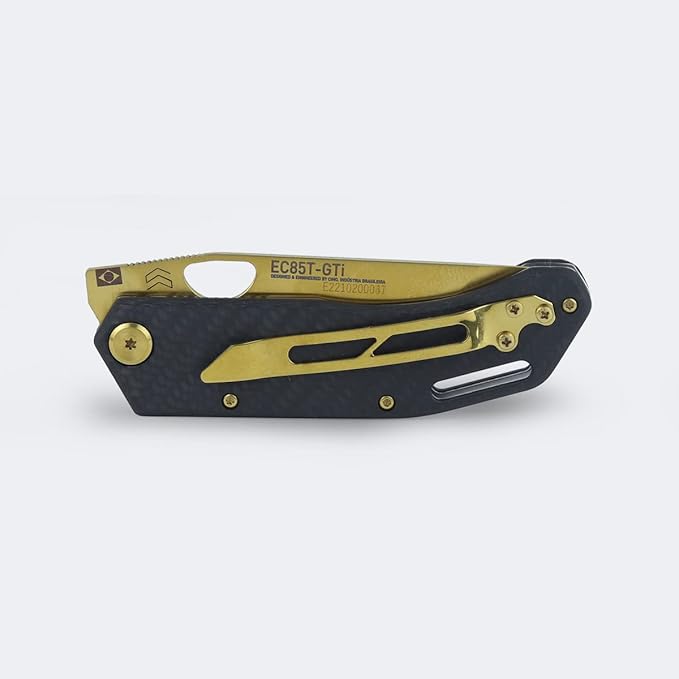 CIMO ECLIPSE TANTO KNIFE GOLD TITANIUM CARBON FIBER HANDLE WITH CLIP