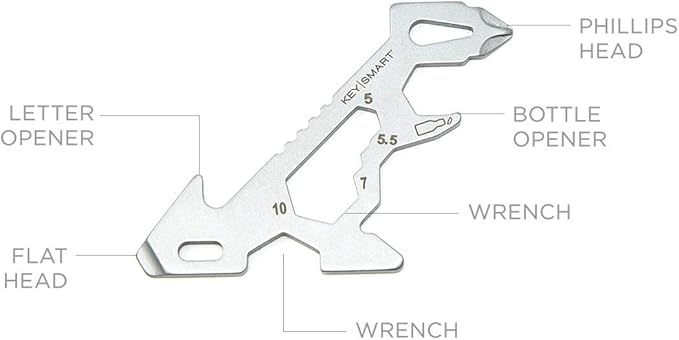 KeySmart AllTul Dino - 5-in-1 Everyday Carry Multi-Purpose Keychain Multitool with Bottle Opener, Wrench, Philips Head, Flat Head and Letter Opener