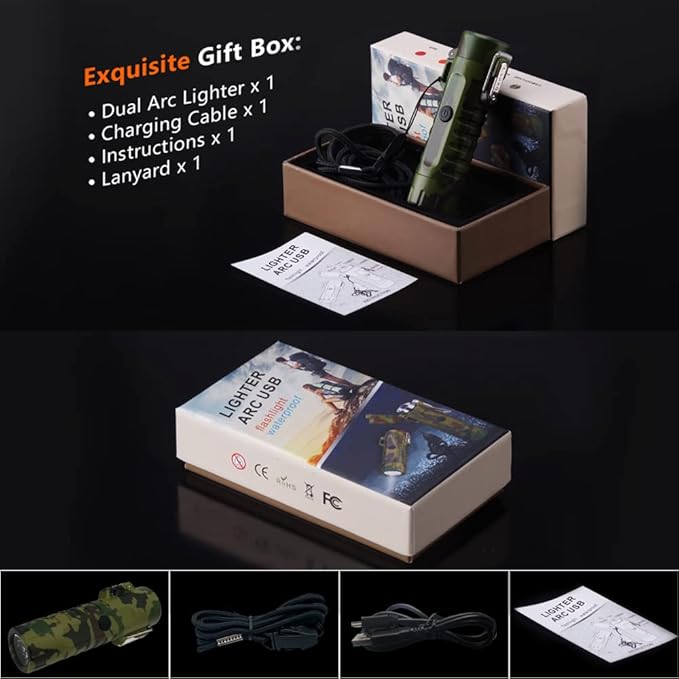 Electric Lighter Rechargeable, Waterproof Lighter Plasma Lighter with Flashlight Windproof ARC Lighter Flameless for Camping Hiking(Camouflage)