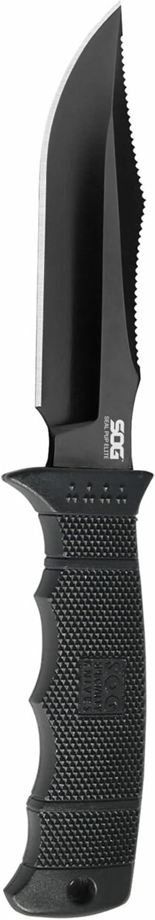 SOG Fixed Blade Knives with Sheath - SEAL Pup Elite Survival Knife, Hunting Knife w/ 4.85 Inch AUS-8 Bowie Knife Blade for a Tactical Knife (E37SN-CP)